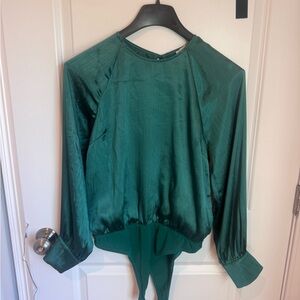 Adelyn Rae Green Blouse with V-Neck and Relaxed Sleeves